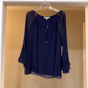 Marled Blouse with Sheer Bell Sleeves Size Medium